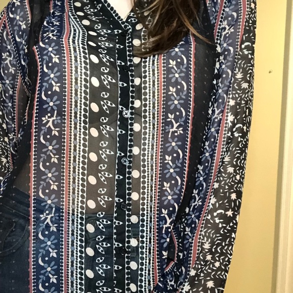 Free People Sheer Button Up Tie Back Shirt - Picture 5 of 6